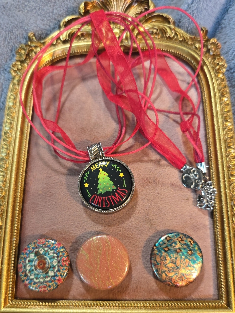 Red Ribbon Christmas Tree Pendant Necklace
